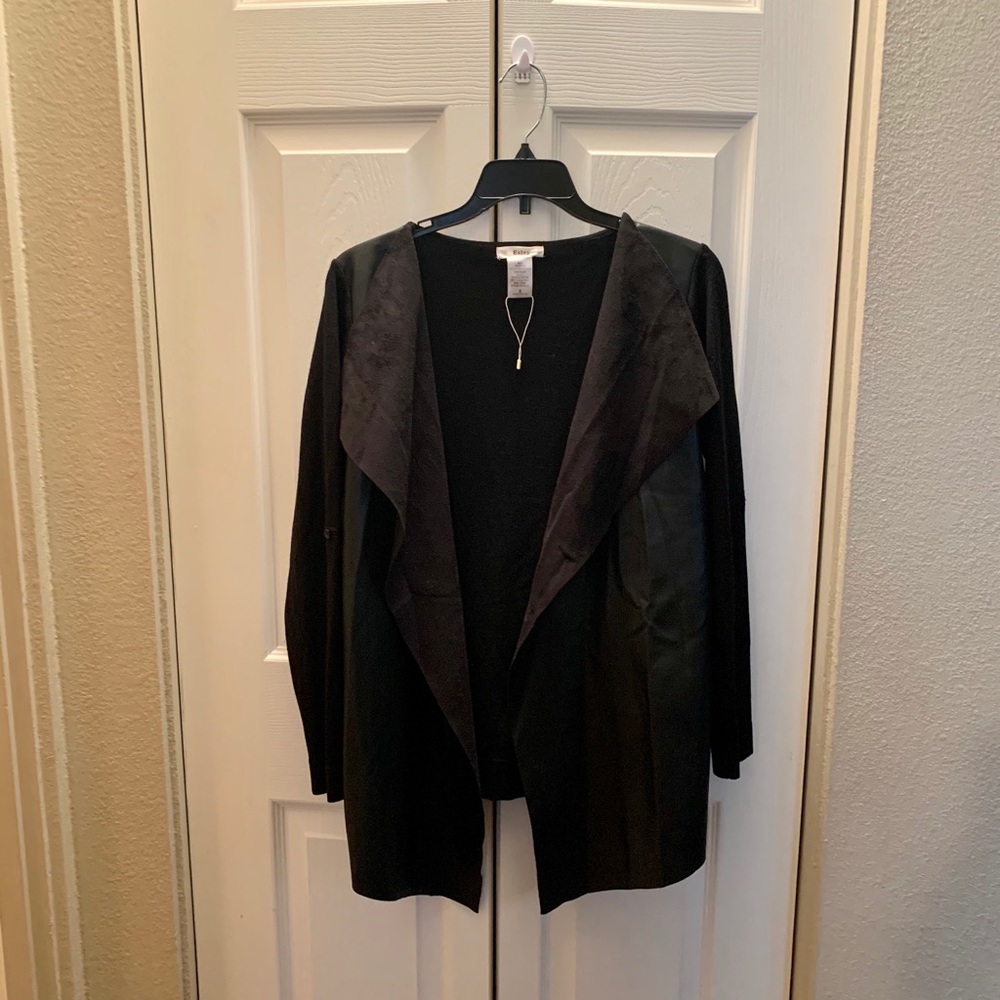 Else’s Black faux leather and suede cardigans